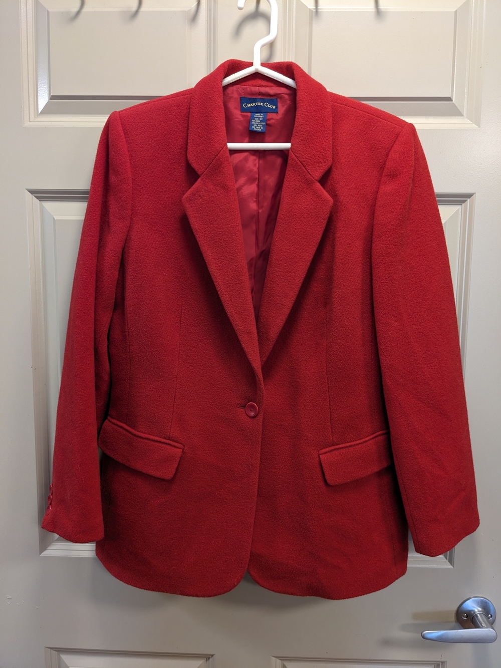 Charter Club Women's Red Wool Blend Single-Button Blazer - Size 12